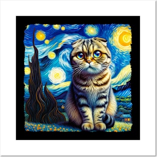 Scottfish Fold Starry Night Inspired - Artistic Cat Posters and Art